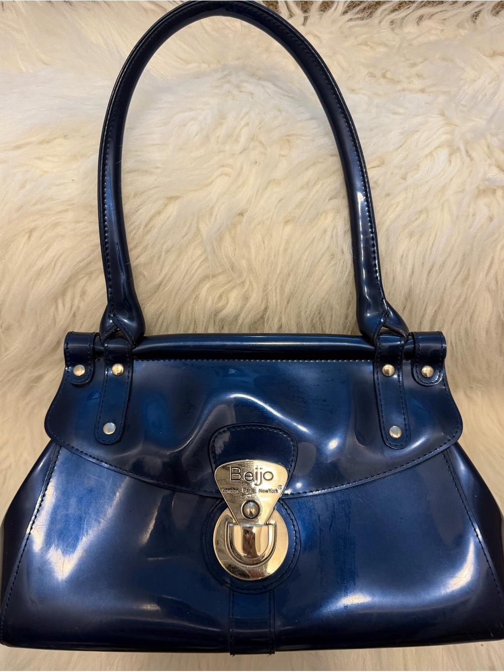 Beijo Navy Patent Leather Shoulder Bag